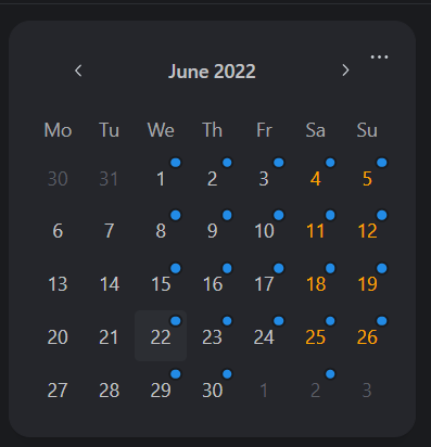 calendar in dark mode